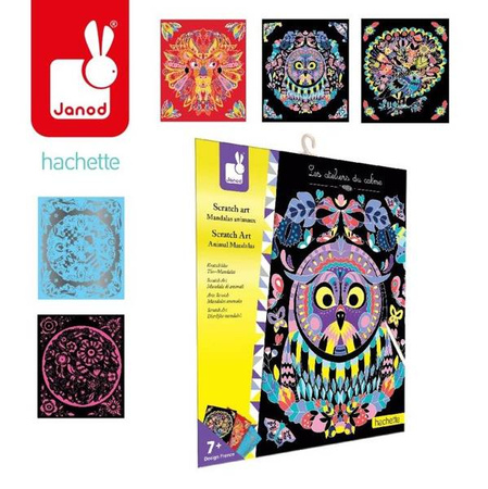 Zestaw kreatywny Do zdrapywania Zwierzęce mandale 7+, Janod