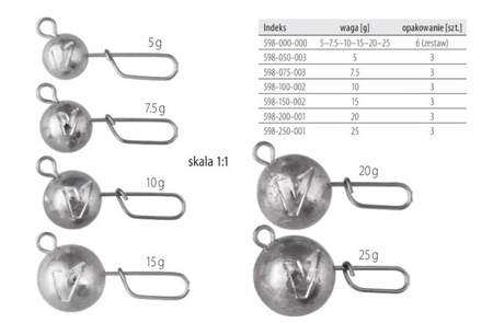 V-Point - główka/cięzarek spinningowy z agrafką 3 szt. agrafka prosta Scandi 10 g    DRAGON PDF-598-100-002