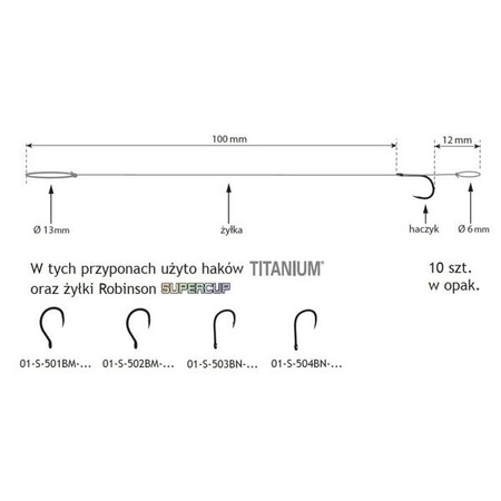 Przypon z oczkiem MF 504BN rozm. 12, śr. 0,172mm (10 szt.) Robinson 01-S-504BN-12W
