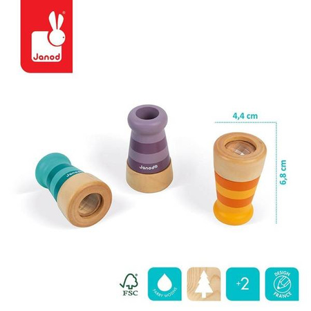 Drewniany kalejdoskop Pocket 2+, opakowanie zbiorcze 12 sztuk (3 rodzaje), Janod
