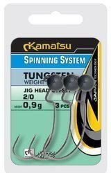 GŁÓWKI JIGOWE WOLFRAMOWE OFFSET 4/0 2,7g /3/32oz. OP.3SZT SPINNING SYSTEM KAMATSU 668005022