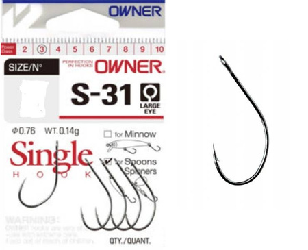 (R) HACZYKI DO CZEBURASZKI I GUM Z DUŻYM OCZKIEM ROZMIAR 4 OWNER 51650 S-31, 1X6SZT JAXON HO-5165004