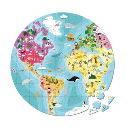 Puzzle w walizce dwustronne okrągłe Błękitna planeta 208 elementów 7+, Janod