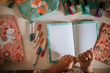 Zestaw 2 miękkich notesów Lisek + Jednorożec 7+, opakowanie zbiorcze 8 sztuk (4 szt. + 4 szt.), Janod