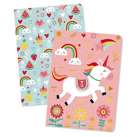 Zestaw 2 miękkich notesów Lisek + Jednorożec 7+, opakowanie zbiorcze 8 sztuk (4 szt. + 4 szt.), Janod