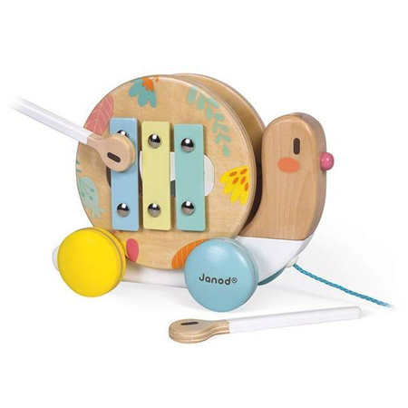 Drewniany ślimak do ciągnięcia z cymbałkami i bębenkiem Pure, Janod