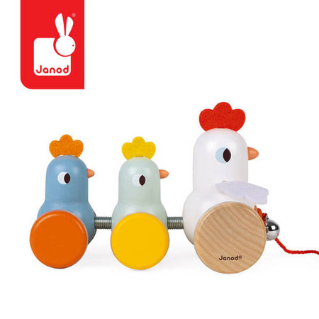 Drewniana kurka z kurczętami do ciągnięcia 18 m+, Janod