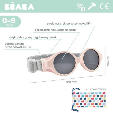 Beaba Okulary przeciwsłoneczne dla dzieci z elastyczną opaską 0-9 miesięcy Chalk pink