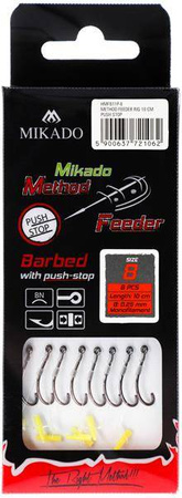 HACZYK DO METODY 10 cm PUSH STOP - haczyk z zadziorem: 12 / żyłka: 0.23 mm - op.8szt MIKADO HMFB11P-12