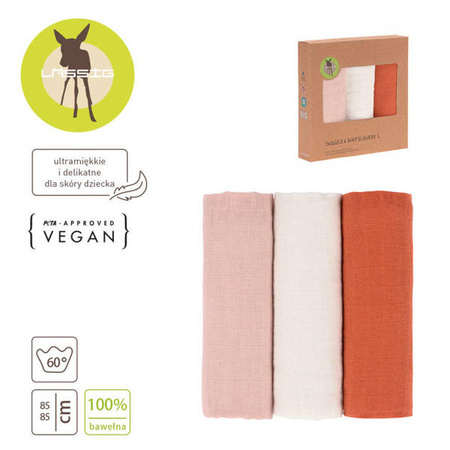 Lassig Muślinowy otulacz-kocyk 85x85cm Zestaw 3 szt. powder pink/milky/rust