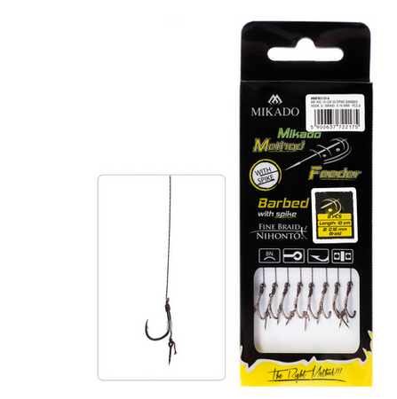 HACZYK DO METODY 10 cm Z IGŁĄ - haczyk z zadziorem: 8 / plecionka: 0.14 mm - op.8szt MIKADO HMFB212I-8