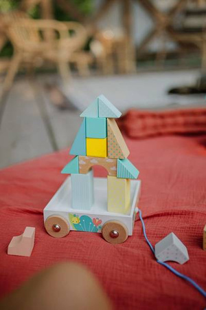 Wózek drewniany z klockami do ciągnięcia Pure, Janod