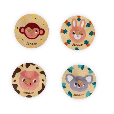 Drewniany bączek Pocket 3+, opakowanie zbiorcze 20 sztuk (4 rodzaje), Janod