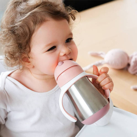 BEABA Bidon termiczny termobutelka ze słomką 250 ml Old Pink