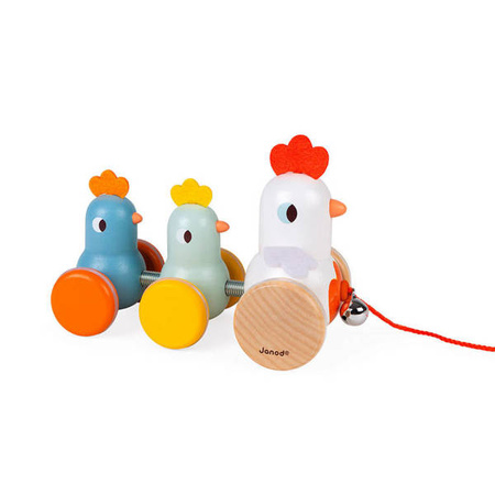 Drewniana kurka z kurczętami do ciągnięcia 18 m+, Janod
