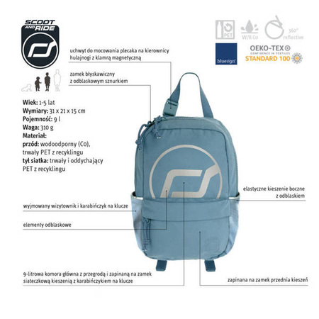 SCOOTANDRIDE Plecak na hulajnogę dla dzieci 1-5 lat, 9l, Steel