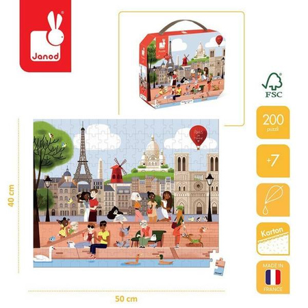 Puzzle w walizce Paryż 200 elementów 7+ Made in France, Janod