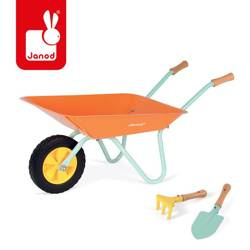 Mały ogrodnik Zestaw narzędzi ogrodowych z pomarańczową taczką, Janod