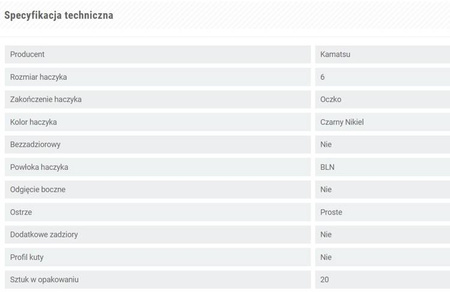 KAMATSU KOTWICE K-077 TREBLE HOOK ROUND ROZMIAR 6 BLN 20SZT KAMATSU 514400006