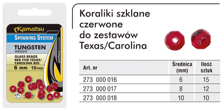 KORALIKI SZKLANE CZARNE DO ZESTAWÓW TEXAS/CAROLINA 8mm OP.12SZT KAMATSU KONGER 273000017