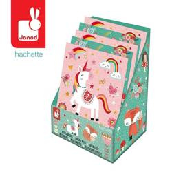 Zestaw 9 rodzajów samoprzylepnych karteczek w notesie Lisek + Jednorożec 7+, opakowanie zbiorcze 12 sztuk (6 szt. + 6 szt.), Janod