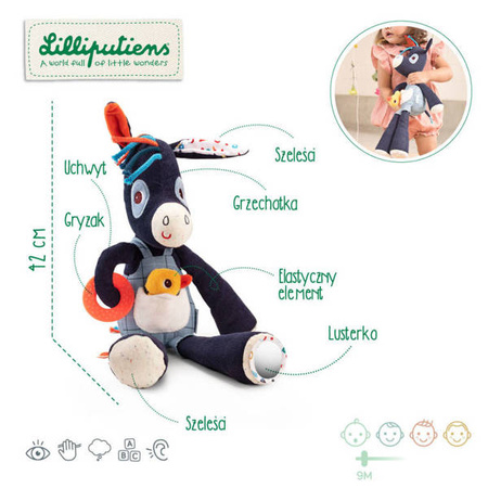LILLIPUTIENS Przytulanka aktywizująca wielofunkcyjna Osiołek Ignace 9 m+