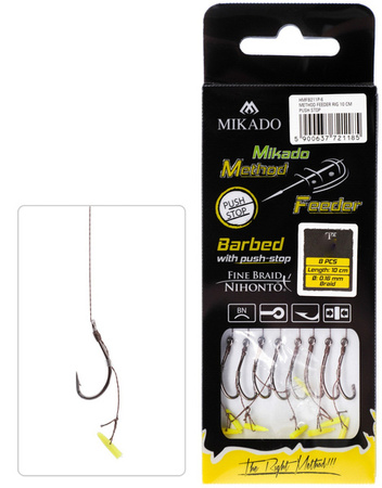 HACZYK DO METODY 10 cm Z WŁOSEM - haczyk z zadziorem: 8 / żyłka: 0.25 mm - op.8szt MIKADO HMFB12W-8