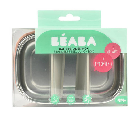 Beaba Lunchbox ze stali nierdzewnej konfigurowalny z silikonową pokrywką i osłoną Powder Pink