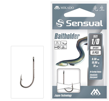 PRZYPONY WIĄZANE - SENSUAL - BAITHOLDER nr 2/0 BN / żyłka: 0.30mm/70cm - op.8szt. MIKADO HP11014-2/0-30