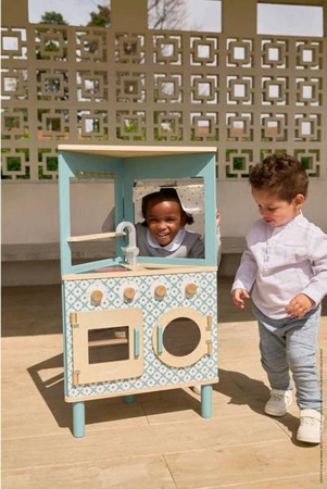 Trójstronna drewniana kuchnia narożna Trio z 5 akcesoriami 3+, Janod