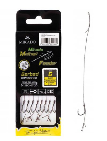 HACZYK DO METODY 10 cm Z WŁOSEM - haczyk z zadziorem: 10 / plecionka: 0.12 mm - op.8szt MIKADO HMFB212W-10