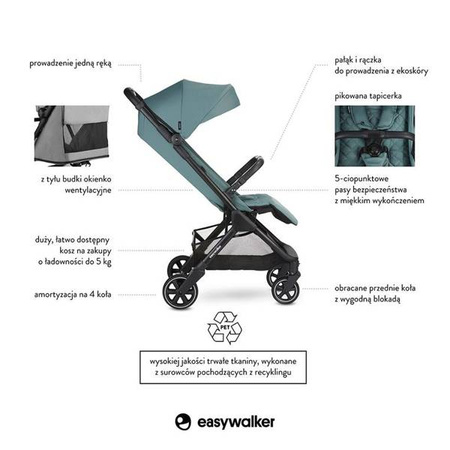 Easywalker Jackey Kompaktowy, samoskładający się wózek spacerowy z torbą transportową Forest Green