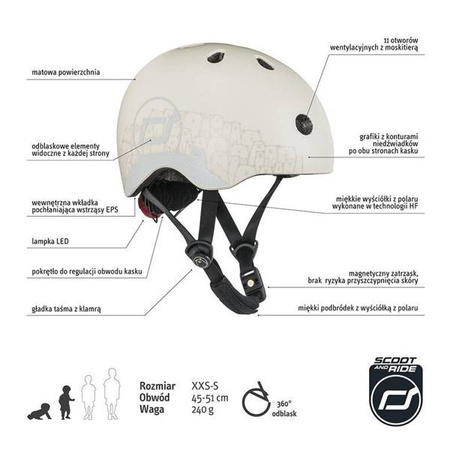 SCOOTANDRIDE Kask z odblaskami XXS-S dla dzieci 1-5 lat Ash Bear