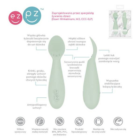EZPZ Silikonowa łyżeczka Tiny Spoon 2 szt. pastelowa zieleń
