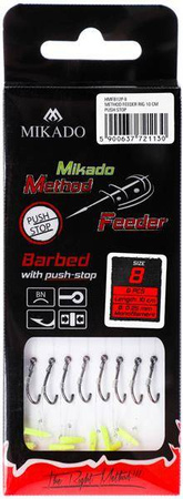 HACZYK DO METODY 10 cm PUSH STOP - haczyk z zadziorem: 10 / żyłka: 0.23 mm - op.8szt MIKADO HMFB12P-10