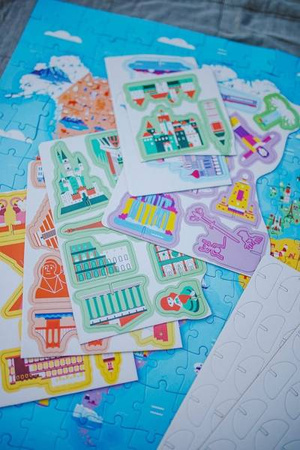 Puzzle edukacyjne z figurkami 3D Cuda świata 350 elementów 7 +, Janod