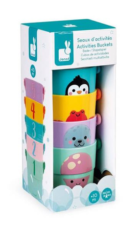 Zestaw wiaderek do kąpieli Zwierzątka 5 elementów 10 m+, Janod