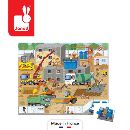 Puzzle w walizce Plac budowy 36 elementów 4+ Made in France, Janod