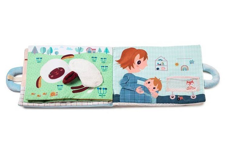 LILLIPUTIENS Miękka książeczka aktywizująca z mini - przytulankami „Baby boom” Farma 18 m+