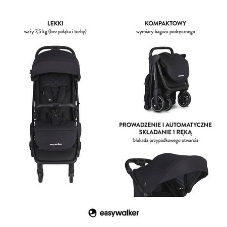 Easywalker Jackey Kompaktowy, samoskładający się wózek spacerowy z torbą transportową Shadow Black