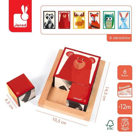 Klocki drewniane 6 elementów puzzle Baby Forest, Janod