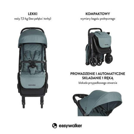Easywalker Jackey Kompaktowy, samoskładający się wózek spacerowy z torbą transportową Forest Green
