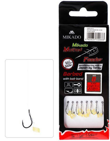 HACZYK DO METODY 10 cm Z GUMKĄ - haczyk z zadziorem: 8 / żyłka: 0.25 mm - op.8szt MIKADO HMFB12G-8