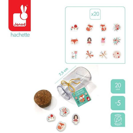 Zestaw 20 mini-gumek do ścierania w słoiczku Lisek + Jednorożec 5+, opakowanie zbiorcze 12 sztuk (6 szt. + 6 szt.), Janod