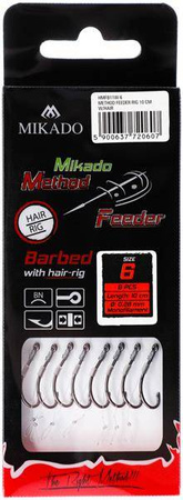 HACZYK DO METODY 10 cm Z WŁOSEM - haczyk z zadziorem: 6 / żyłka: 0.28 mm - op.8szt MIKADO HMFB11W-6