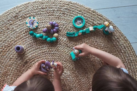 Drewniana elastyczna układanka Wąż + Krokodyl Pocket 2+, opakowanie zbiorcze 12 sztuk (3 rodzaje), Janod