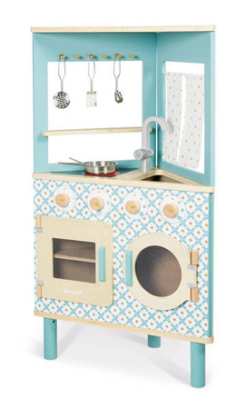 Trójstronna drewniana kuchnia narożna Trio z 5 akcesoriami 3+, Janod