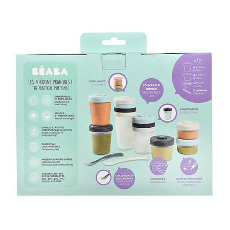 Beaba Zestaw słoiczków Clip 12 szt. (2x90ml, 4x150ml, 6x250ml) + 2 łyżeczki Storm