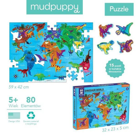 Mudpuppy Puzzle Świat dinozaurów z elementami w kształcie dinozaurów 80 elementów 5+