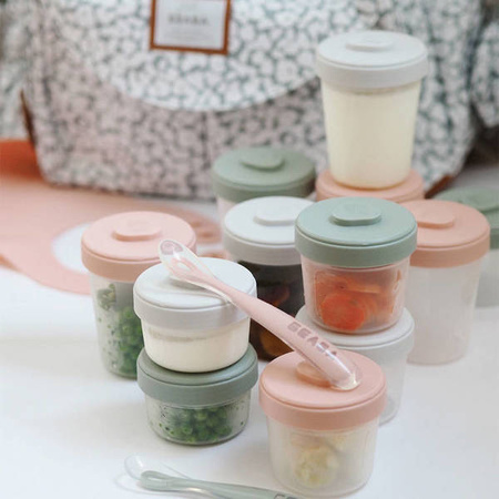 Beaba Zestaw słoiczków Clip 12 szt. (2x90ml, 4x150ml, 6x250ml) + 2 łyżeczki Eucalyptus